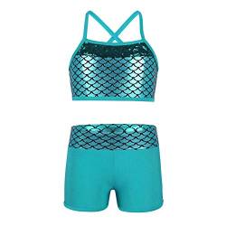 TiaoBug Mädchen Bikini Bademode 2tlg Tankini Set Kinder Schwimmanzug Badeanzug sportlich 104 116 128 140 152 Bade Schwimm Bekleidung Swimwear Türkis 128 von TiaoBug