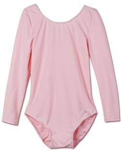 TiaoBug Mädchen Body Kinder Kurzarm Langarm Ballettanzug Turnanzug Trikot Gymnastikanzug (104, Rosa Langarm) von TiaoBug