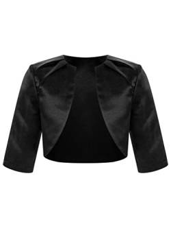 TiaoBug Mädchen Elegant Satin Bolero Festlich Hochzeit Party Schulterjacke Kurzarm Tops Einfarbig Offene Jäckchen zur Taufe Kommunion Schwarz C 146-152 von TiaoBug