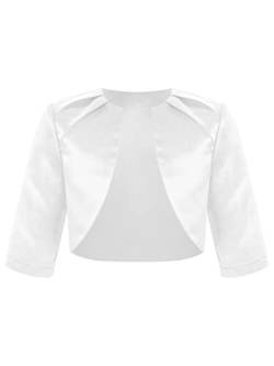 TiaoBug Mädchen Elegant Satin Bolero Festlich Hochzeit Party Schulterjacke Kurzarm Tops Einfarbig Offene Jäckchen zur Taufe Kommunion Weiß C 122-128 von TiaoBug