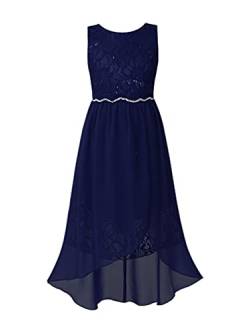 TiaoBug Mädchen Festlich Kleider Hochzeits Blumenmädchenkleid Brautjungfernkleid mit Strass Gürtel Maxi Chiffon Rock mit Schlitz Shorts Dunkelblau B 122-128 von TiaoBug