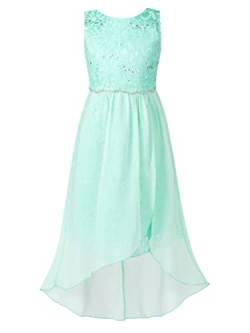 TiaoBug Mädchen Festlich Kleider Hochzeits Blumenmädchenkleid Brautjungfernkleid mit Strass Gürtel Maxi Chiffon Rock mit Schlitz Shorts Mint Grün B 158-164 von TiaoBug