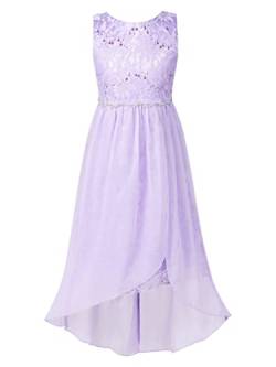 TiaoBug Mädchen Festlich Kleider Hochzeits Blumenmädchenkleid Brautjungfernkleid mit Strass Gürtel Maxi Chiffon Rock mit Schlitz Shorts Violett B 146-152 von TiaoBug