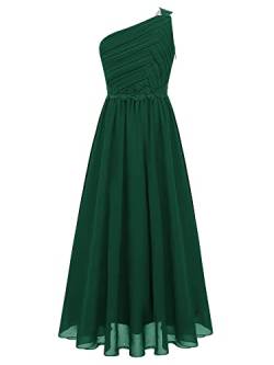 TiaoBug Mädchen Festlich Kleider lang Hochzeits Brautjungfern Blumenmädchenkleid EIN-Schulter Chiffon Partykleid Abschlussball Cocktailkleid Prom Abendkleid gr.110-164 Grün F 134-140 von TiaoBug