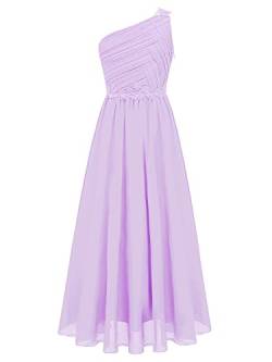 TiaoBug Mädchen Festlich Kleider lang Hochzeits Brautjungfern Blumenmädchenkleid EIN-Schulter Chiffon Partykleid Abschlussball Cocktailkleid Prom Abendkleid gr.110-164 Violett F 146-152 von TiaoBug