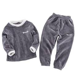 TiaoBug Mädchen Jungen Polar Fleece Schlafanzug lang Plüsch Pyjamas Set Oberteil Hemd und Lässig Hose Herbst Winter Nachtwäsche Grau Plüsch 146-152 von TiaoBug