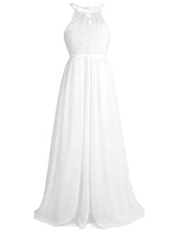 TiaoBug Mädchen Kleid Kinder festlich Spitzen langes Kleid Hochzeit Partykleid Blumenmädchenkleid 104 116 128 140 152 164 176 Weiß 128 von TiaoBug