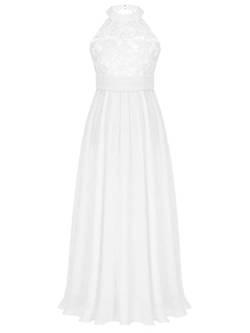 TiaoBug Mädchen Kleid Kinder festlich Spitzen langes Kleid Hochzeit Partykleid Blumenmädchenkleid 104 116 128 140 152 164 176 Weiß J 176 von TiaoBug