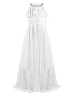 TiaoBug Mädchen Kleid Kinder festlich Spitzen langes Kleid Hochzeit Partykleid Blumenmädchenkleid 104 116 128 140 152 164 Ivory C 140 von TiaoBug