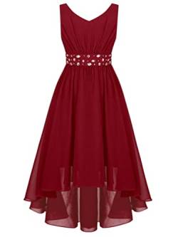 TiaoBug Mädchen Kleider Festlich Sommer langes Abendkleider Partykleid Schulterfreies Chiffon Festkleid Kommunions Hochzeit Brautjungfern Kleid gr. 104-170 Burgundy FF 158-164 von TiaoBug