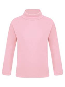 TiaoBug Mädchen Langarmshirts Basic Einfarbig Rollkragenpullover mit Wellensaum Dünne Unterhemd Tops Rosa B 122-128 von TiaoBug