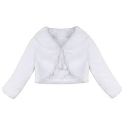 TiaoBug Mädchen Pelz Bolero Langarm Schulterjacke Blumenmädchen Hochzeitsjacke Kinder Prinzessin Umhang Cape Winter Mantel Outwear für Festlich Kleid Weiß 110-116 von TiaoBug