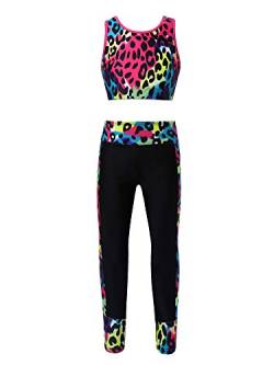 TiaoBug Mädchen Sport BH Jogginghose Sport Leggings Yoga Hose Trainingshose Sport Bustier ohne Bügel Yoga Fitness Training Bekleidung Set Leopard 134-140 von TiaoBug