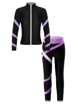 TiaoBug Mädchen Sport Jacke und Jogginghose Sport Leggings Yoga Hose Trainingshose Sweatjacke Yoga Fitness Training Kleidung Set Helles Lila 134-140 von TiaoBug