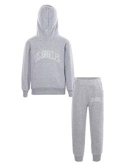 TiaoBug Mädchen Sportanzug 2 Pcs Jogginganzug Trainingsanzug Kapuzenpullover Buchstaben Druck Hoodie und Sporthose Herbst Winter Outfits Grau 152-158 von TiaoBug