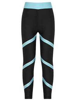 TiaoBug Mädchen Sporthose Sport Leggings in schönen Kontrastfarben Tanz Laufen Tights Fitness Yoga Pants Hellblau C 110-116 von TiaoBug