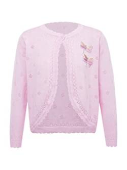 TiaoBug Mädchen Strickjacke Basic Bolero Gardigan Warme Schulterjacke Kurz Jäckchen Festlich Party Taufe Hochzeit Blumenmädchen Kommunionkleid Pink E 134-140 von TiaoBug