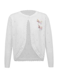 TiaoBug Mädchen Strickjacke Basic Bolero Gardigan Warme Schulterjacke Kurz Jäckchen Festlich Party Taufe Hochzeit Blumenmädchen Kommunionkleid Weiß E 98-104 von TiaoBug