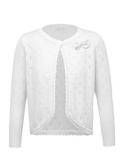 TiaoBug Mädchen Strickjacke Basic Bolero Gardigan Warme Schulterjacke Kurz Jäckchen Festlich Party Taufe Hochzeit Blumenmädchen Kommunionkleid Weiß G 134-140 von TiaoBug