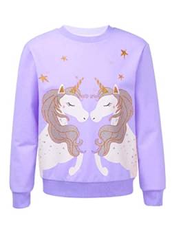 TiaoBug Mädchen Sweatshirt Langarm Pullover Pulli Shirt mit Pailletten Einhörner Aufdruck Warme Oberteile Kinder Prinzessin Winter Herbst Outfits gr. 98-152 Violett M 158-164 von TiaoBug