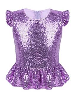 TiaoBug Mädchen Tank Top Unterhemd Ärmellos Träger Shirt Tanz Ballett Oberteile Tanz Hip Hop Sport Weste Tops in Glitzer Violett G 98-104 von TiaoBug