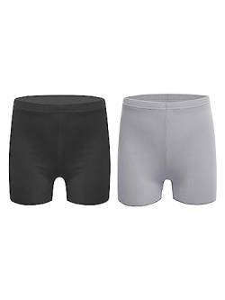 TiaoBug Mehr Pack Mädchen Baumwolle Unterhosen Basic Einfarbig Boxershorts Hipster Pantys Kinder Atmungsaktive Unterwäsche 2er Schwarz grau 134-140 von TiaoBug