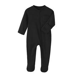 TiaoBug Unisex Baby Langarm Body Strampler mit Füßen Basic Einfarbig Einteiler Overalls Jumpsuit für Neugeborenes Mädchen Jungen Schwarz G 74-80 von TiaoBug