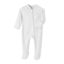 TiaoBug Unisex Baby Langarm Body Strampler mit Füßen Basic Einfarbig Einteiler Overalls Jumpsuit für Neugeborenes Mädchen Jungen Weiß G 50-56 von TiaoBug