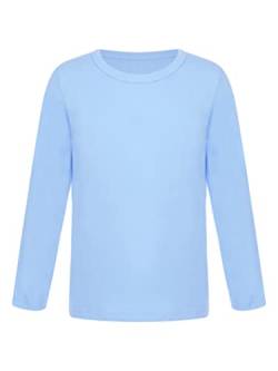 TiaoBug Unisex Kinder Langarmshirt Basic Einfarbig T-Shirt Unterhemd Thermounterwäsche Oberteil Hellblau A 134-140 von TiaoBug