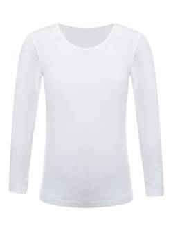 TiaoBug Unisex Kinder Langarmshirt Basic Einfarbig T-Shirt Unterhemd Thermounterwäsche Oberteil Weiß C 134-140 von TiaoBug