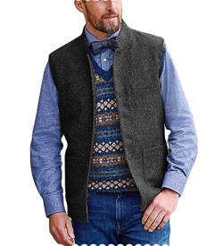 Tiavllya Herren Herringbone Tweed Anzug Westen High Kragen Dicke Wolle Single Breasted Business Westen Slim Fit（M, Schwarz） von Tiavllya