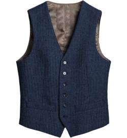 Tiavllya Herren Herringbone Tweed Weste Anzüge Retro V-Ausschnitt Wolle Casual Weste Ärmellose Jacke（XXXL, Marine） von Tiavllya