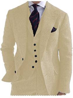 Tiavllya Herren Tweed Anzug 3-teilig Slim Fit Herringbone Wolle Anzüge Single Breasted Smokings Bräutigam Hochzeit Anzug （48, Champagner） von Tiavllya