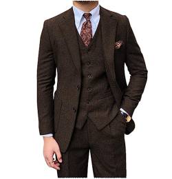 Tiavllya Herren Tweed Anzug 3-teilige Vintage Herringbone Wolle Slim Fit Formelle Smokings Hochzeit Anzüge für Männer （54, Kaffee） von Tiavllya