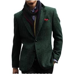 Tiavllya Herren Tweed Herringbone Blazer Business Mantel Slim Fit Wolle Mischung Anzug Jacke （54, Jagdgrün） von Tiavllya