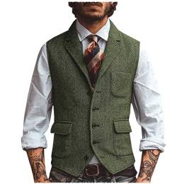 Tiavllya Herren Wolle Herringbone Anzug Weste Business Casual Slim Fit Revers Tweed Weste（L, Armeegrün） von Tiavllya