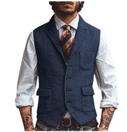 Tiavllya Herren Wolle Herringbone Anzug Weste Business Casual Slim Fit Revers Tweed Weste（XL, Marine） von Tiavllya