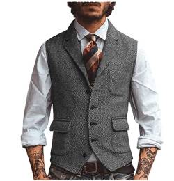 Tiavllya Herren Wolle Herringbone Anzug Weste Business Casual Slim Fit Revers Tweed Weste（XXL, Grau） von Tiavllya