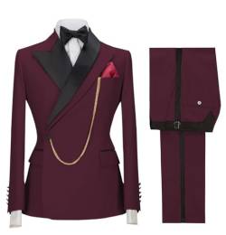 Tiavllya Männer 2-teilige Anzüge Formelle Slim Fit Peak Revers EIN Knopf Blazer und Hose Hochzeit Prom Party （48, Burgund） von Tiavllya