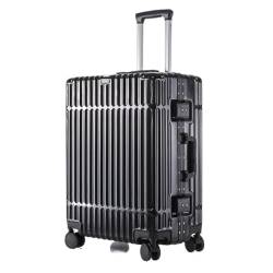 TidTop Reisekoffer Neuer multifunktionaler Koffer mit Aluminiumrahmen, Trolley-Koffer for Herren und Damen, Passwortbox, Boarding-Koffer Trolley (Color : Black, Size : 24) von TidTop