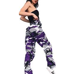 Damen Camo Cargo Pants Sport Yoga Jogging Sweatpants Camouflage Cargo Workout Jogger Hose Capri Streetwear Gr. 38-40, violett von Tidecc