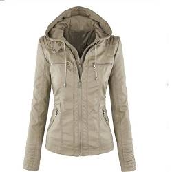 Frauen mit Kapuze Biker Jacke PU Leder Revers Reißverschluss Mantel Winter Mantel von Tidecc