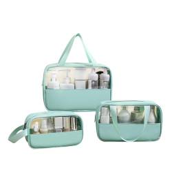 Make-up-Tasche, transparent, mattiert, 3 Stück, Kulturbeutel, tragbare Kosmetiktasche, Reise-Organizer, durchscheinende Geldbörse für Damen und Mädchen, blau von Tidecc