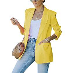 Tidecc Damen-Blazer mit langen Ärmeln, Bonbonfarben, Taschen, Blazer, kurze Jacke, Mantel, Outwear, Büro, gelb, 36/38 DE von Tidecc