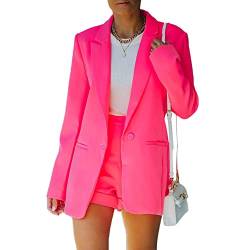 Tidecc Damen-Blazer mit langen Ärmeln, Bonbonfarben, Taschen, Blazer, kurze Jacke, Mantel, Outwear, Büro, hot pink, 36/38 DE von Tidecc