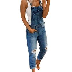 Tidecc Damen-Denim-Latzhose, Overall, zerrissen, lange Hose, Jeans, Latzhose, Overall, 3 Farben, dunkelblau, 44 von Tidecc