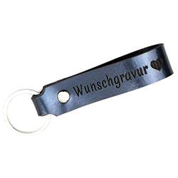 TIDERO Schlüsselanhänger Leder mit Wunschgravur, individuelle Gravur - personalisiert Schlüsselbund Namen Auto - Geschenk für Männer Frauen Jahrestag - 100% Handmade in Germany - blau metallic von Tidero