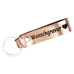 TIDERO Schlüsselanhänger Leder mit Wunschgravur, individuelle Gravur - personalisiert Schlüsselbund Namen Auto - Geschenk für Männer Frauen Jahrestag - 100% Handmade in Germany - rosé metallic von Tidero