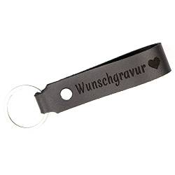 Tidero Schlüsselanhänger Leder mit Wunschgravur, BEIDSEITIG ANPASSBAR individuelle Gravur - personalisiert Schlüsselbund Namen Auto - Geschenk für Männer Frauen Handmade in Germany - Grau von Tidero