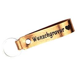 Tidero Schlüsselanhänger Leder mit Wunschgravur, BEIDSEITIG ANPASSBAR individuelle Gravur - personalisiert Schlüsselbund Namen Auto - Geschenk für Männer Frauen Handmade in Germany - Kupfer Metallic von Tidero